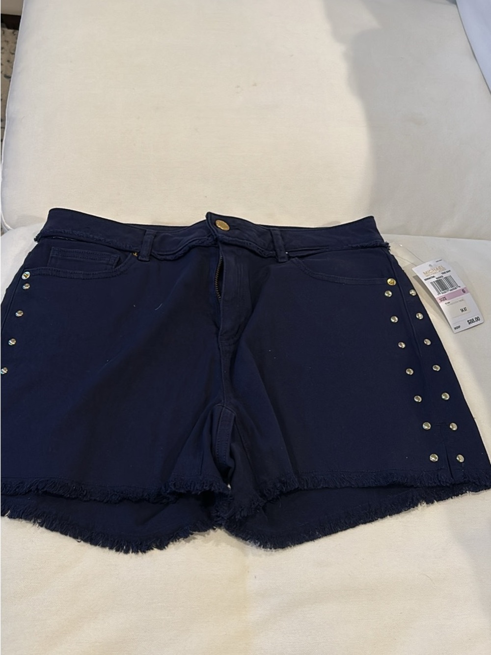 Women’s Michael Kors  Navy Stud-Trim Frayed Hem Shorts